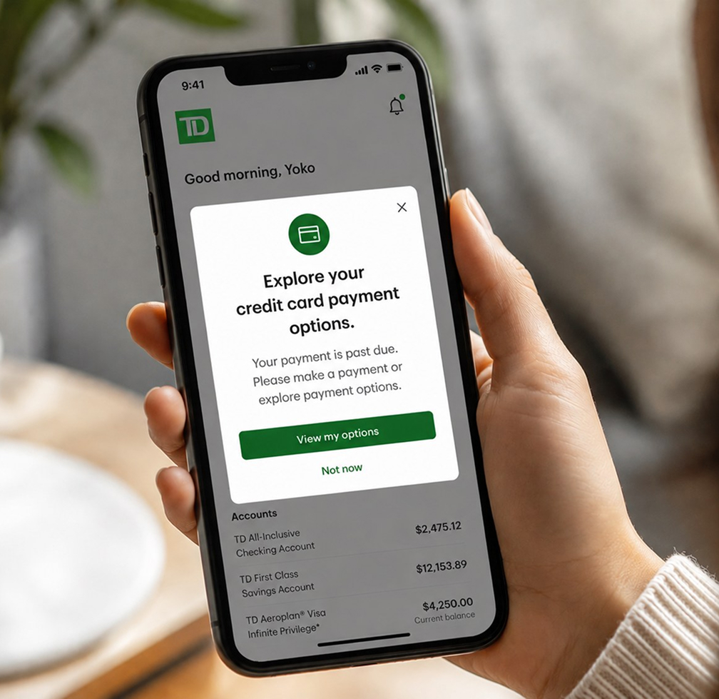 Credit card payment options surfaced in the TD mobile app